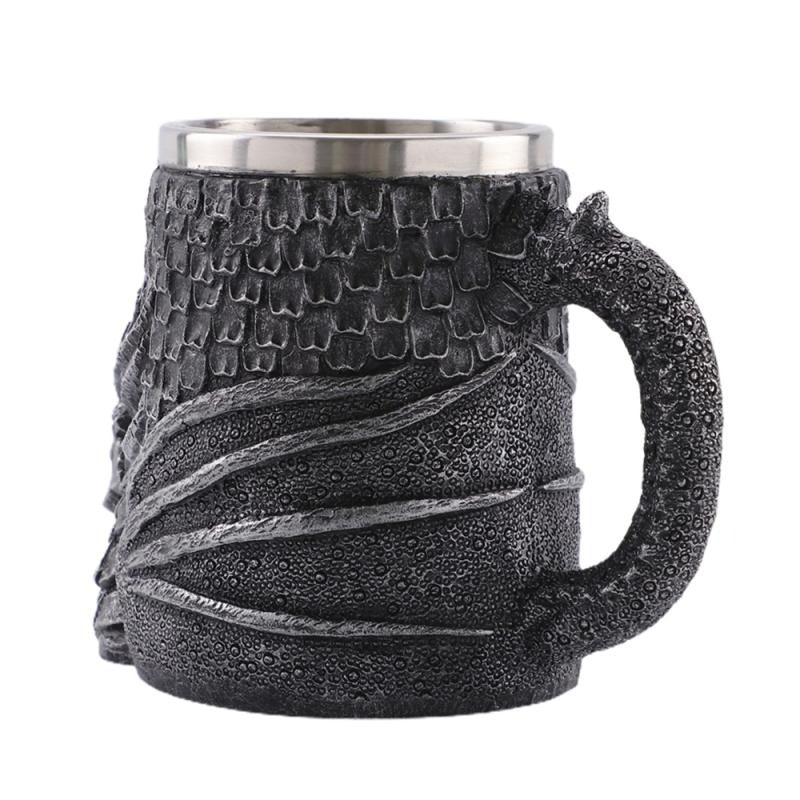 Vintage style dragon mug crafted from resin and stainless steel, perfect for beer lovers and medieval decor.