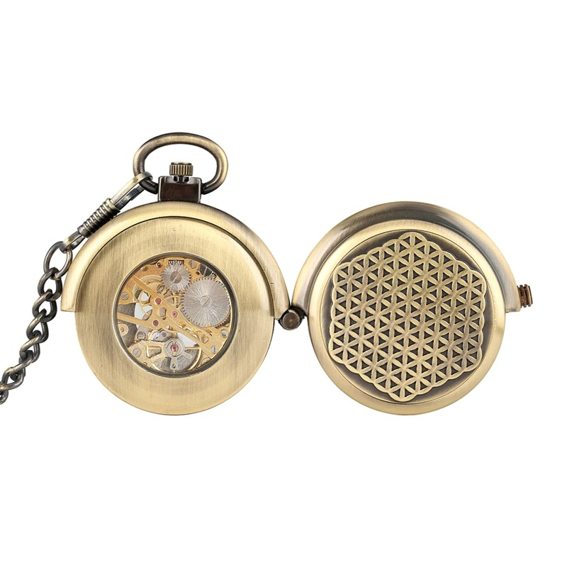 Vintage bronze mechanical pocket watch with Roman numerals and intricate design, unisex retro accessory for stylish gifting.