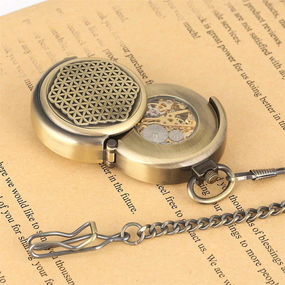 Retro bronze mechanical pocket watch with intricate design and visible gears, perfect unisex vintage accessory.