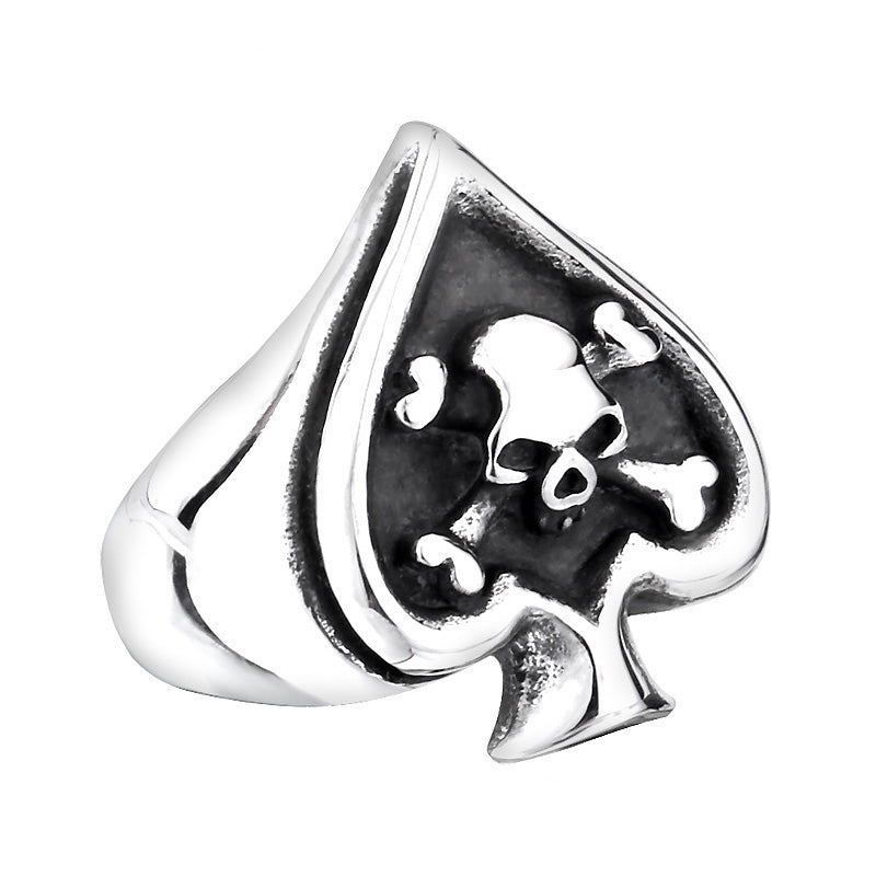 Retro Skull Ring in Spade Shape, Stainless Steel Unisex Jewelry for Rock Style Enthusiasts