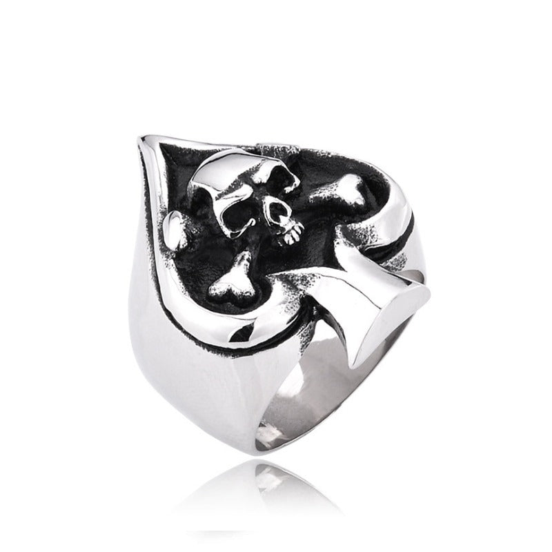 Stainless steel retro card cross skull ring, unisex rock style jewelry, perfect for eye-catching party wear.