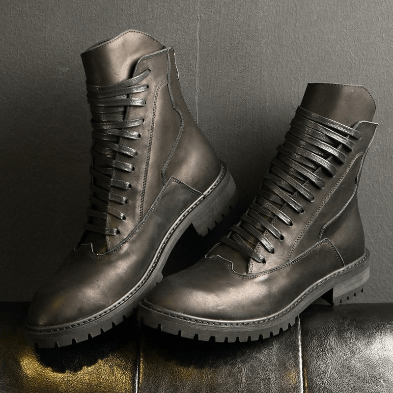 Retro Comfortable Leather Men's Boots / Casual Lace Up Motorcycle Boots / Male Warm Shoes