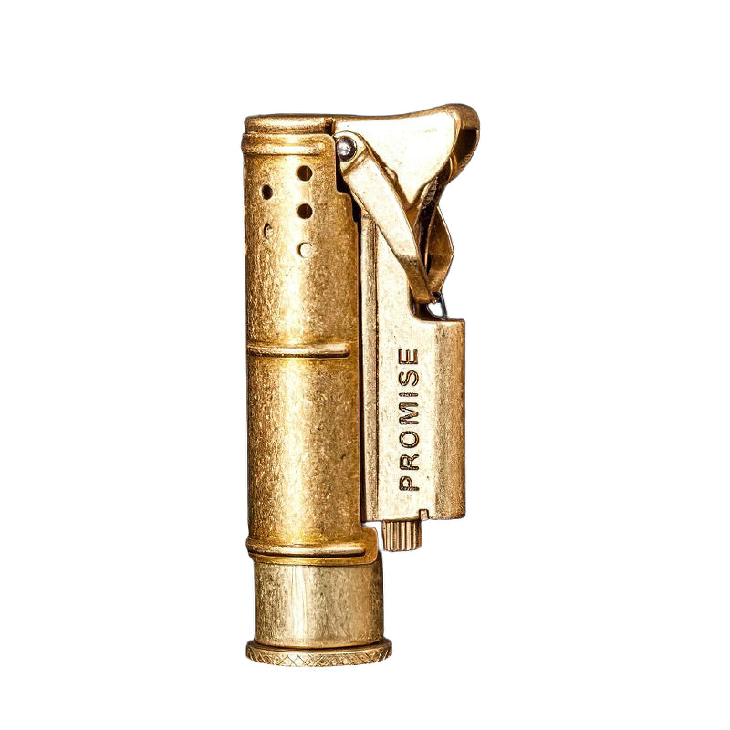 Retro gas flint lighter in pure copper, vintage style gadget for adventures, practical and stylish accessory.