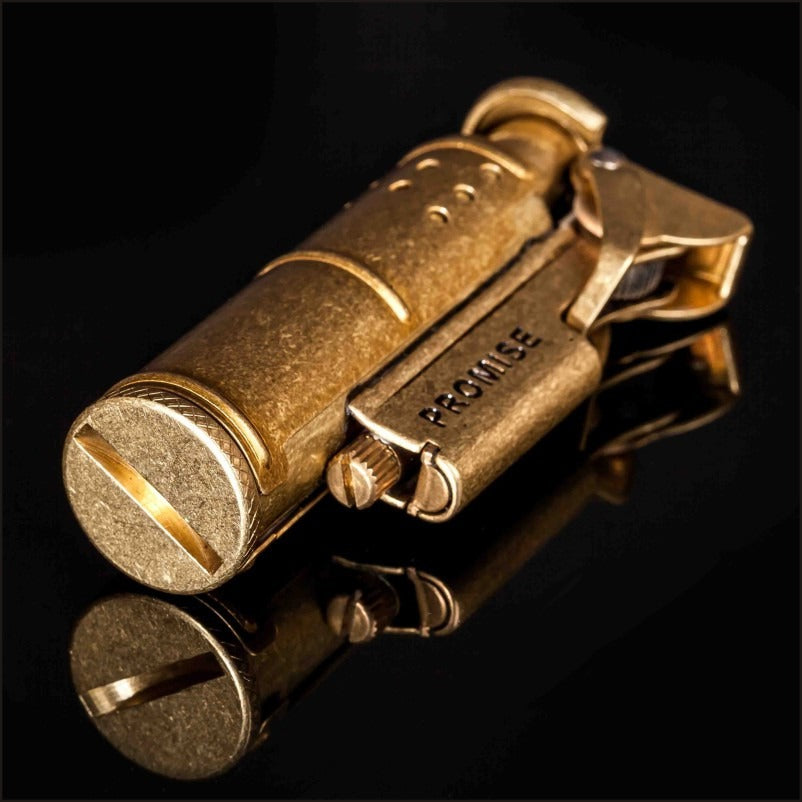 Retro gasoline flint lighter in vintage style, crafted from pure copper and featuring a unique design, perfect for adventures.