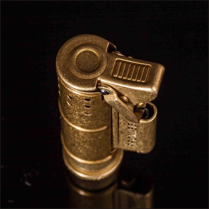 Retro gasoline flint lighter in gold, made of pure copper and designed for vintage style lovers.