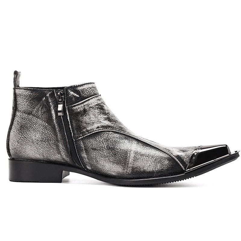 Stylish retro grey boots for men with double buckles and metal toe, perfect for adding flair to your wardrobe.