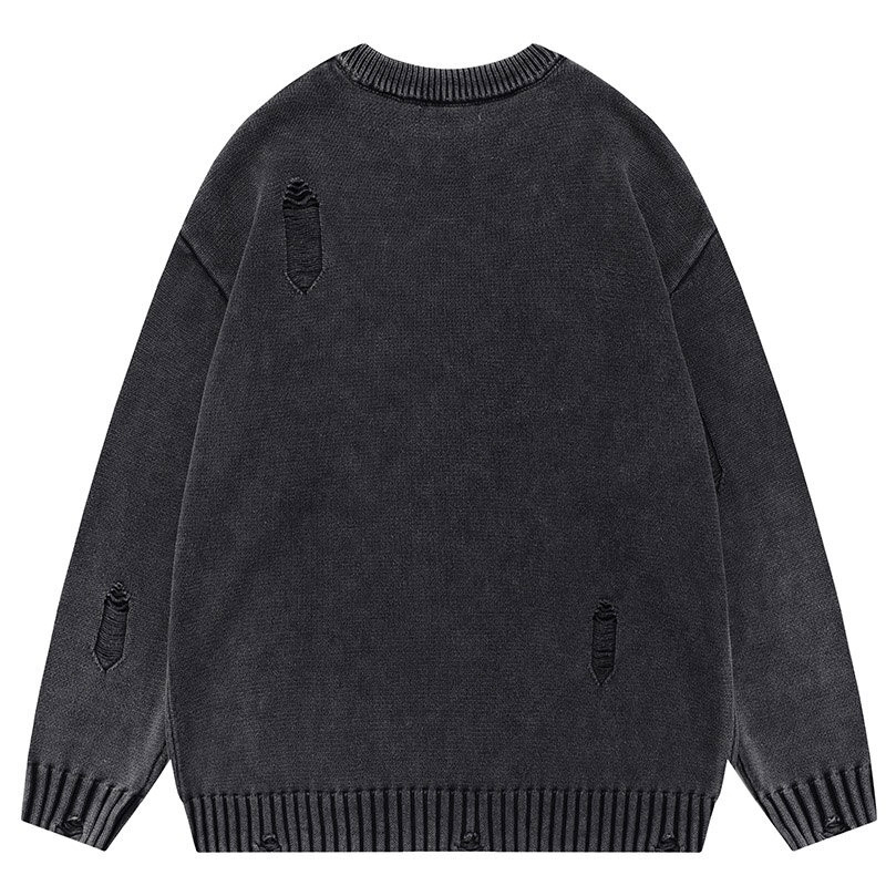 Retro Hole Knitted Sweater / Stylish Solid Color Men's Jumper / Alternative Male Clothing