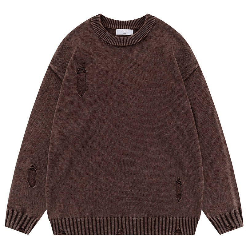 Retro Hole Knitted Sweater / Stylish Solid Color Men's Jumper / Alternative Male Clothing