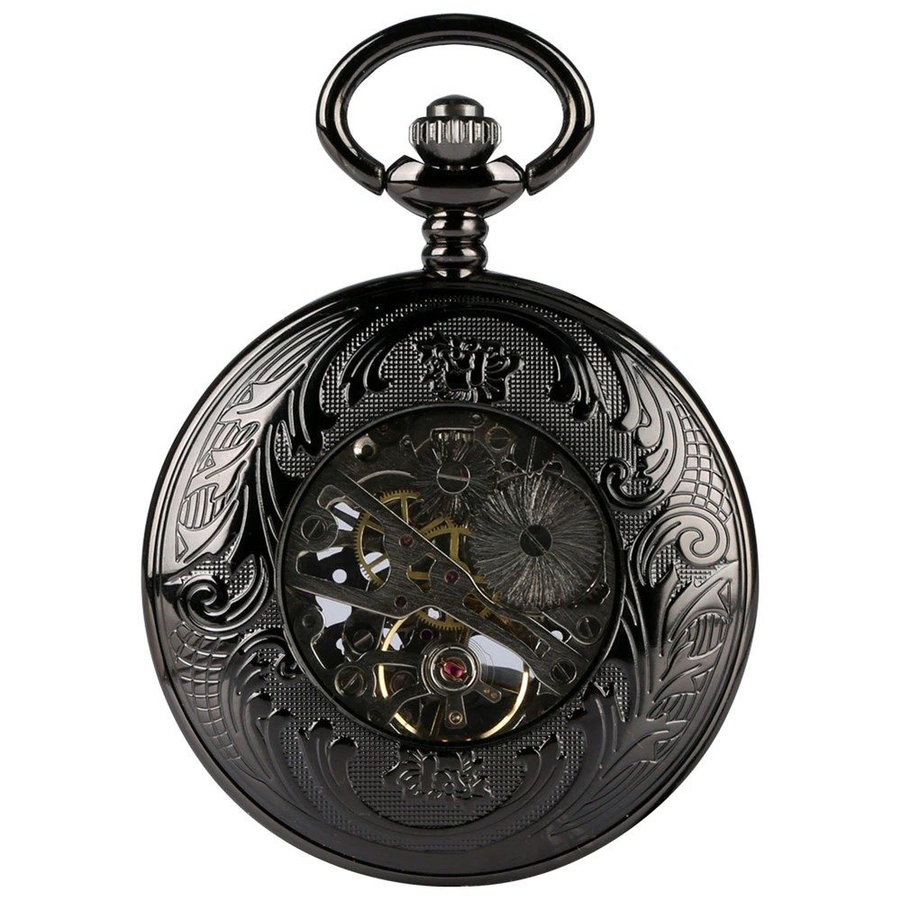 Elegant retro mechanical pocket watch with intricate engraving and visible gears, perfect for timeless style and gifting.