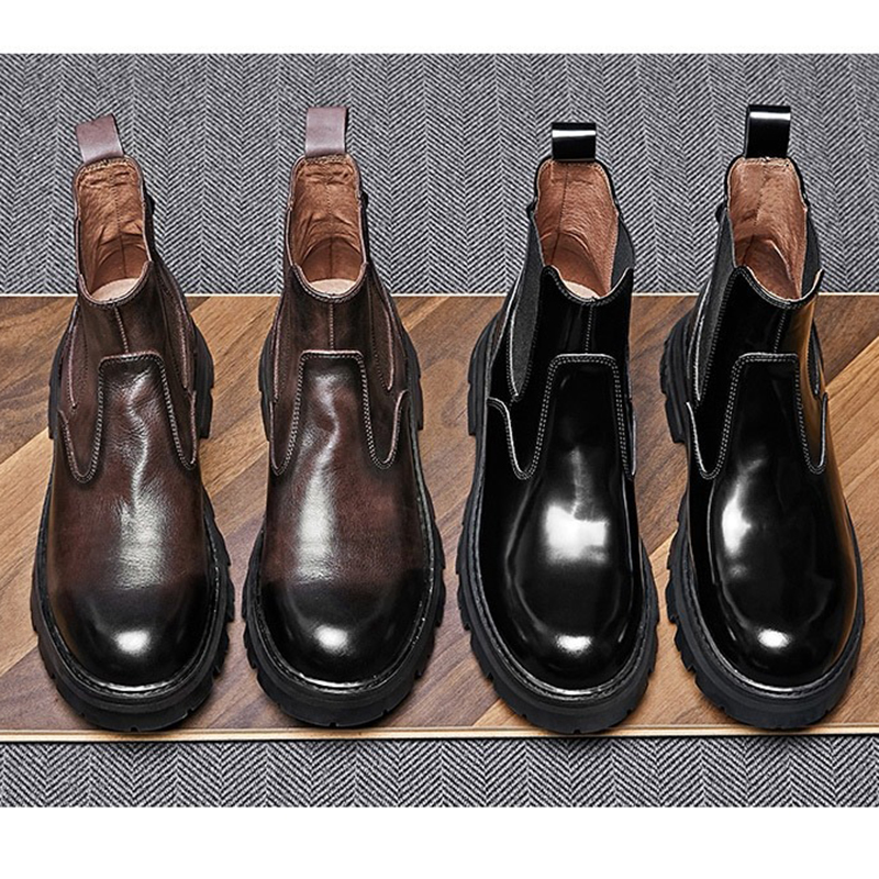 Retro Men's Slip On Genuine Leather Boots / Male Stylish Design Shoes / Aesthetic Shoes - HARD'N'HEAVY
