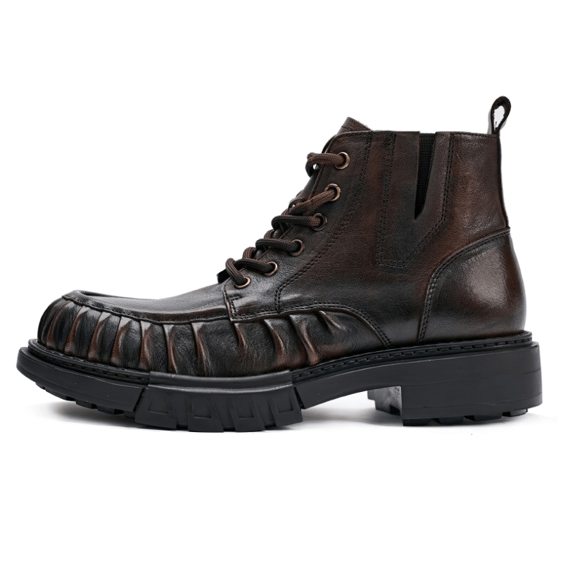 Retro Platform Outdoor Shoes / Trendy Lace-up Genuine Leather Motorcycle Boots