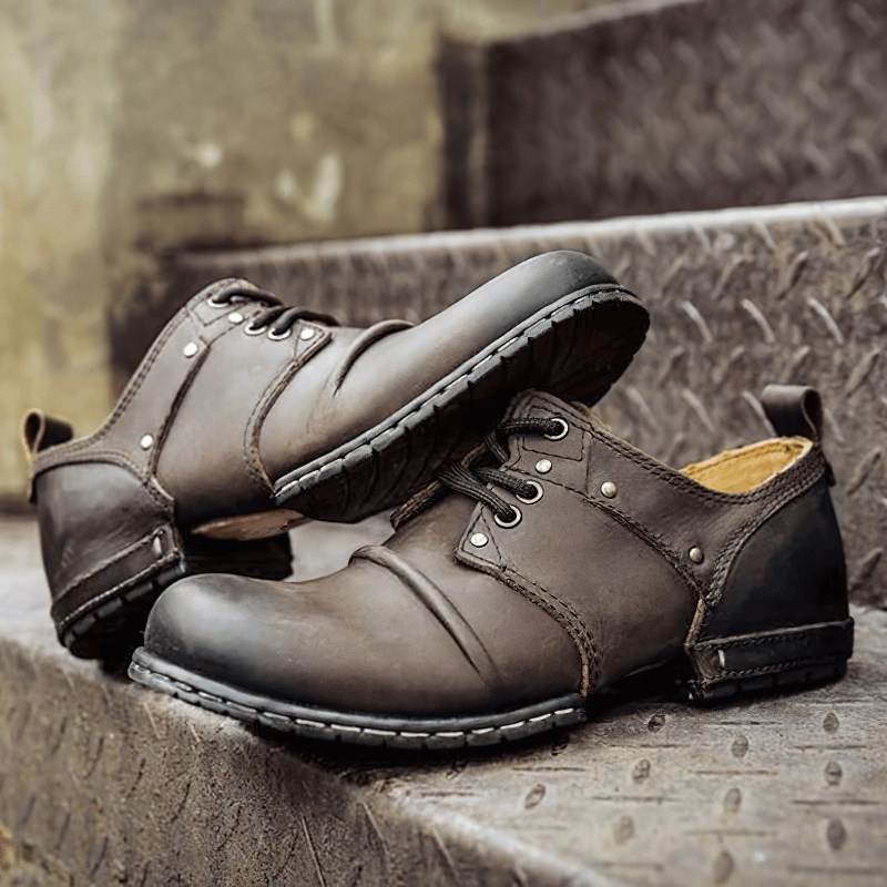 Retro Round Toe Genuine Leather Shoes Men s Lace Up Shoes