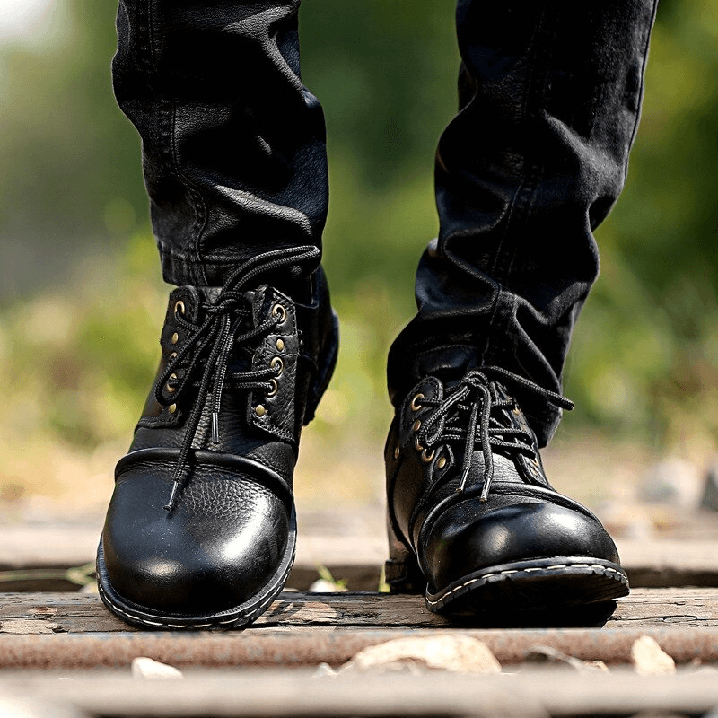 Retro Round Toe Genuine Leather Shoes Men s Lace Up Shoes