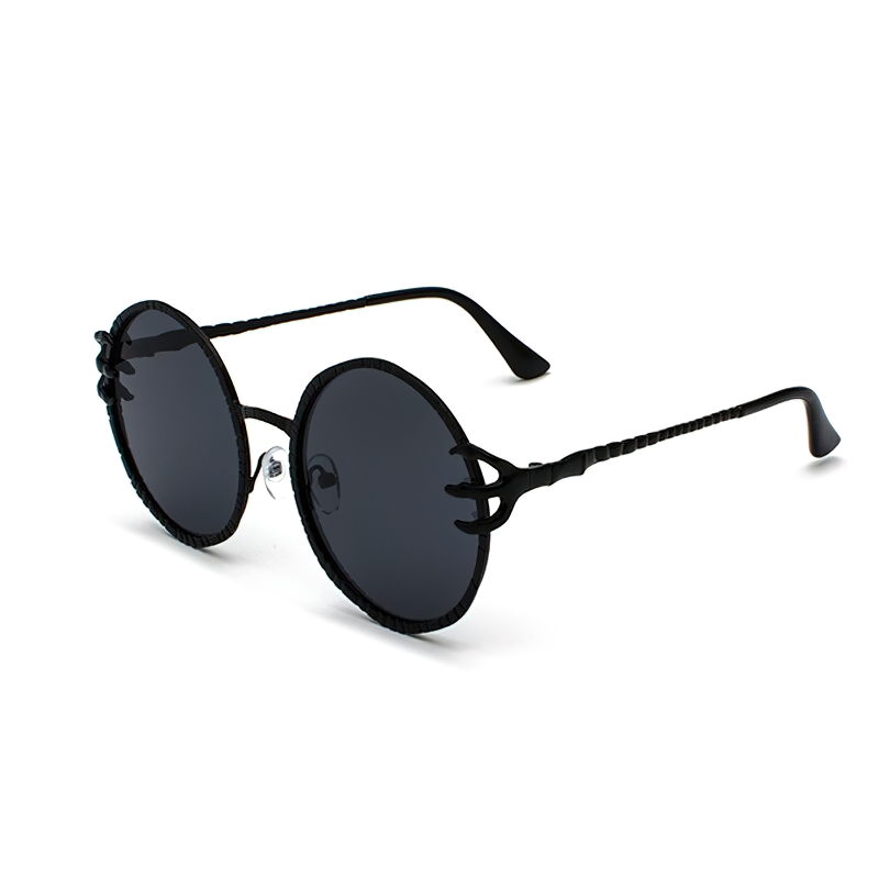 Stylish retro skull claw round sunglasses for women, perfect for goth style and Halloween cosplay events.