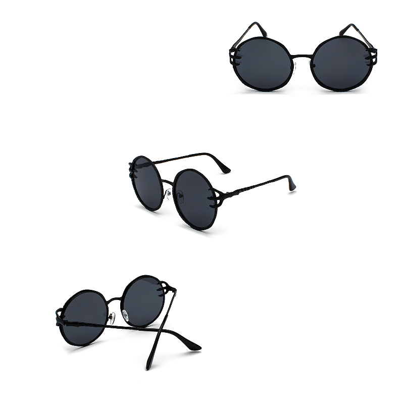 Retro skull claw round sunglasses for women, stylish Gothic metal frame shades with UV protection.