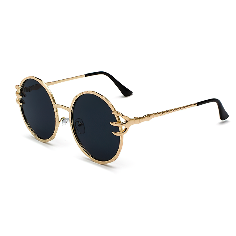 Gothic style round sunglasses with skull claw design, perfect for Halloween and cosplay, stylish UV protection shades.