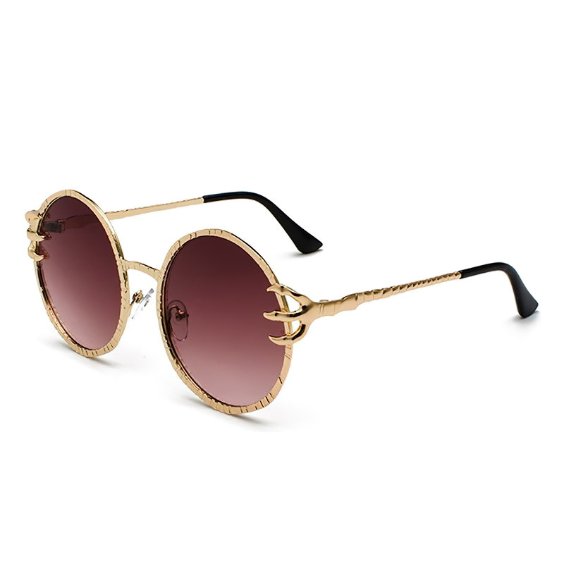 Retro skull claw round sunglasses for women, gothic style metal frame shades, perfect for cosplay and Halloween.