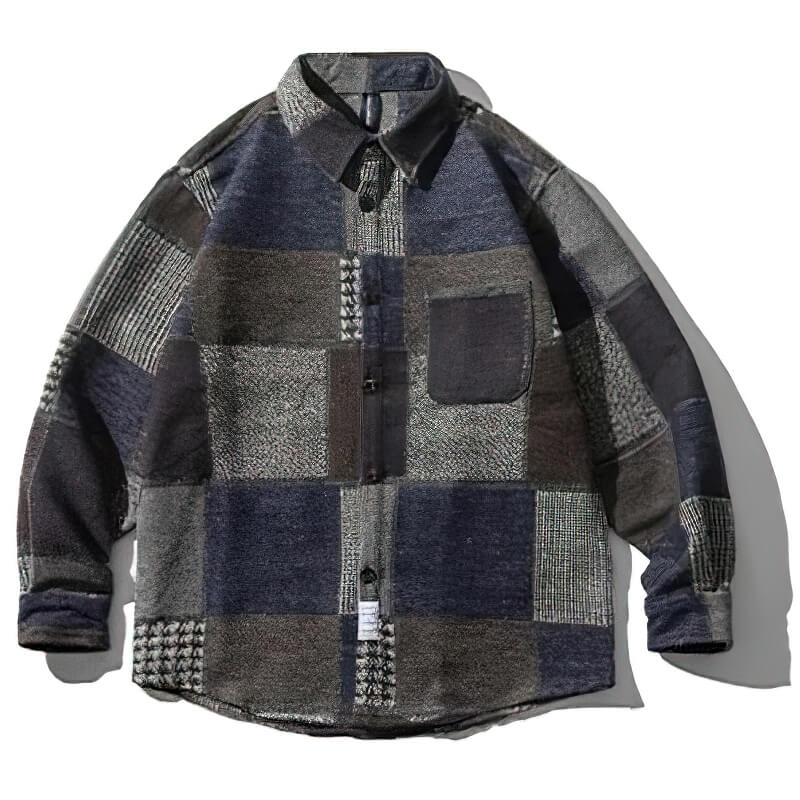 Retro Woolen Stitching Plaid Shirt / Fashion Buttons Thick Shirts / Casual Loose Men's Clothes