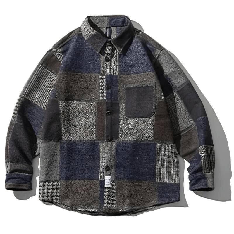 Stylish retro woolen plaid shirt for men with a relaxed fit and thick stitching, perfect for casual wear.
