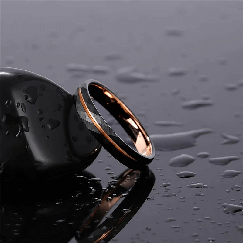 Rhombus Patterned Band Ring in Tungsten Steel / Men's and Women's Cool Black Rings