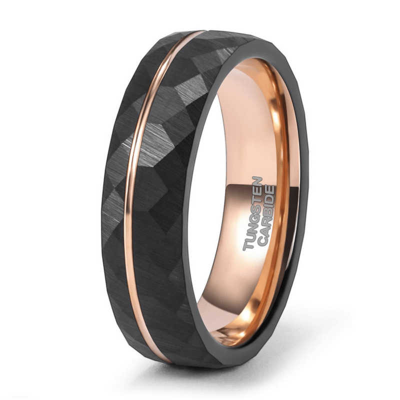 Unisex rhombus patterned tungsten steel ring with a rose gold accent, perfect for stylish retro looks.