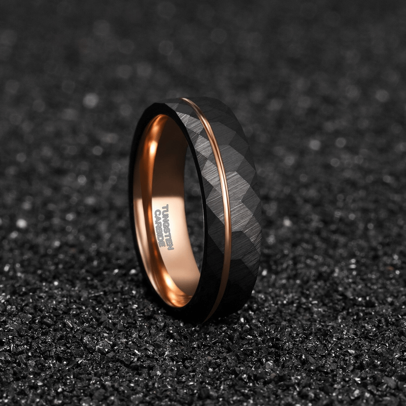 Tungsten steel rhombus patterned band ring with copper accents, perfect for unisex retro style jewelry.