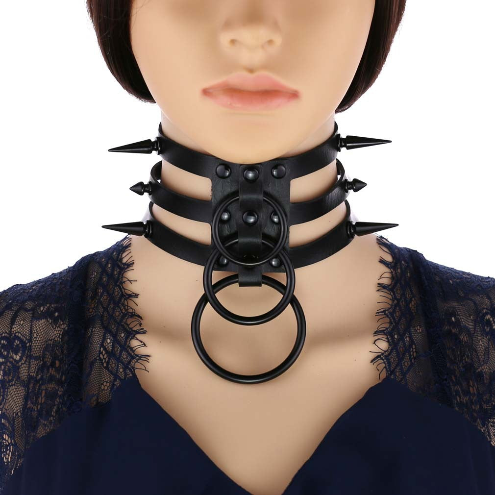 Round Spiked Rivet Blue Leather Collar Choker Necklace Gothic Punk For Men  Women