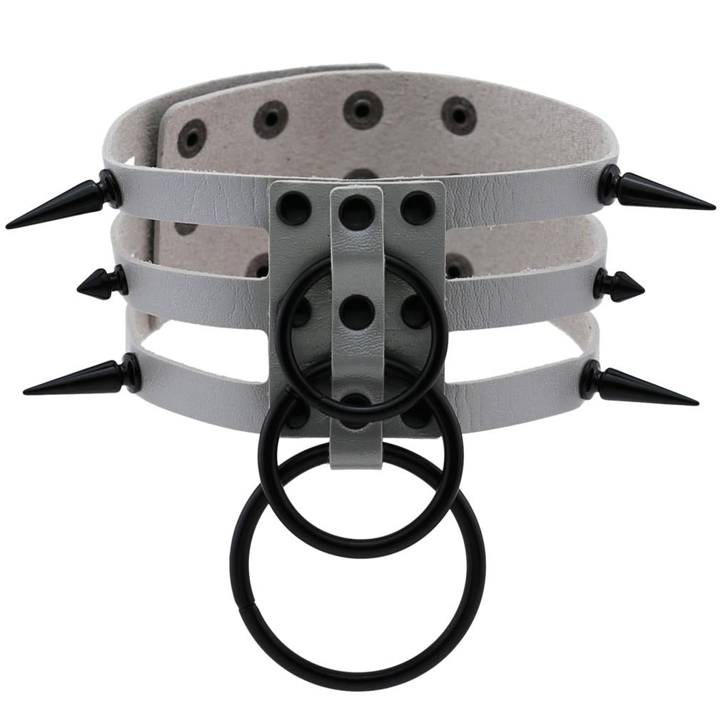 Rivet Leather Spiked Choker / Bondage Punk Collar / BDSM Necklace With Metal Rings - HARD'N'HEAVY