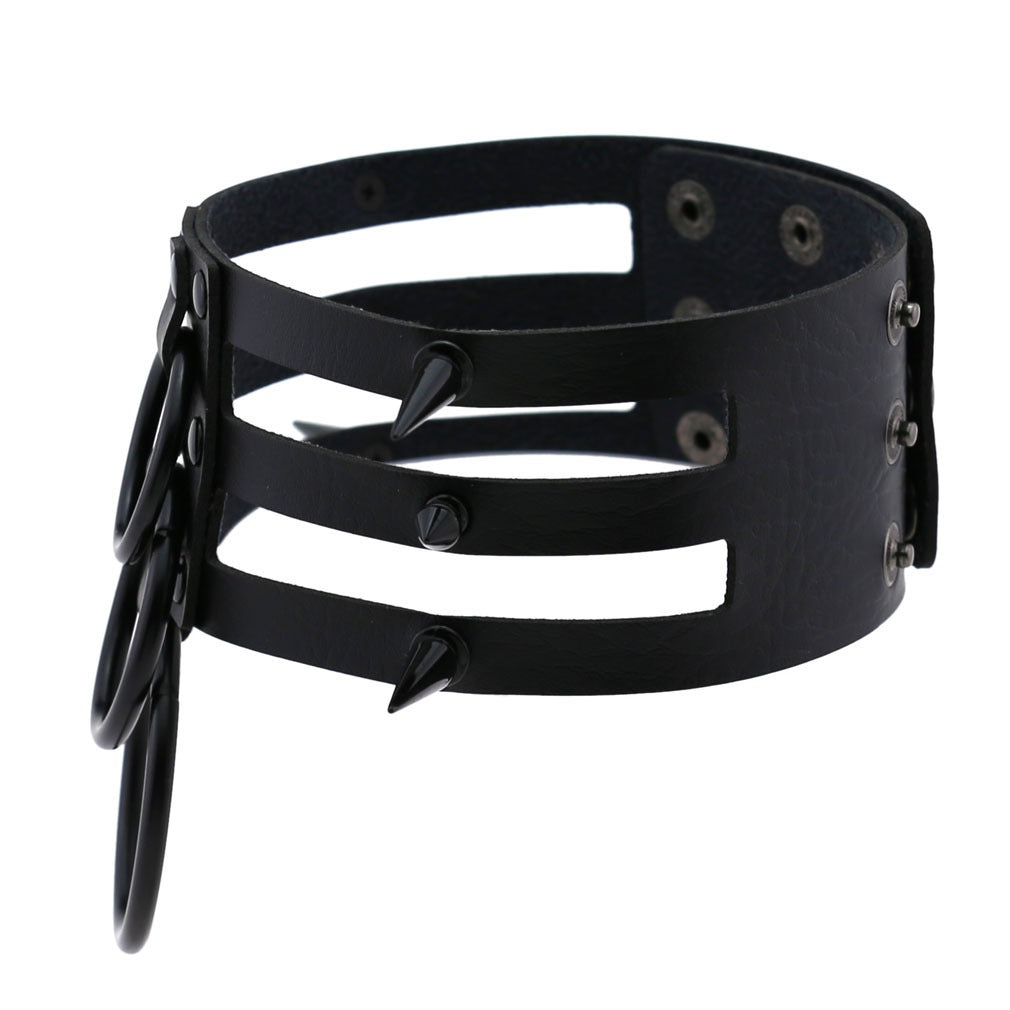 Rivet Leather Spiked Choker / Bondage Punk Collar / BDSM Necklace With Metal Rings - HARD'N'HEAVY