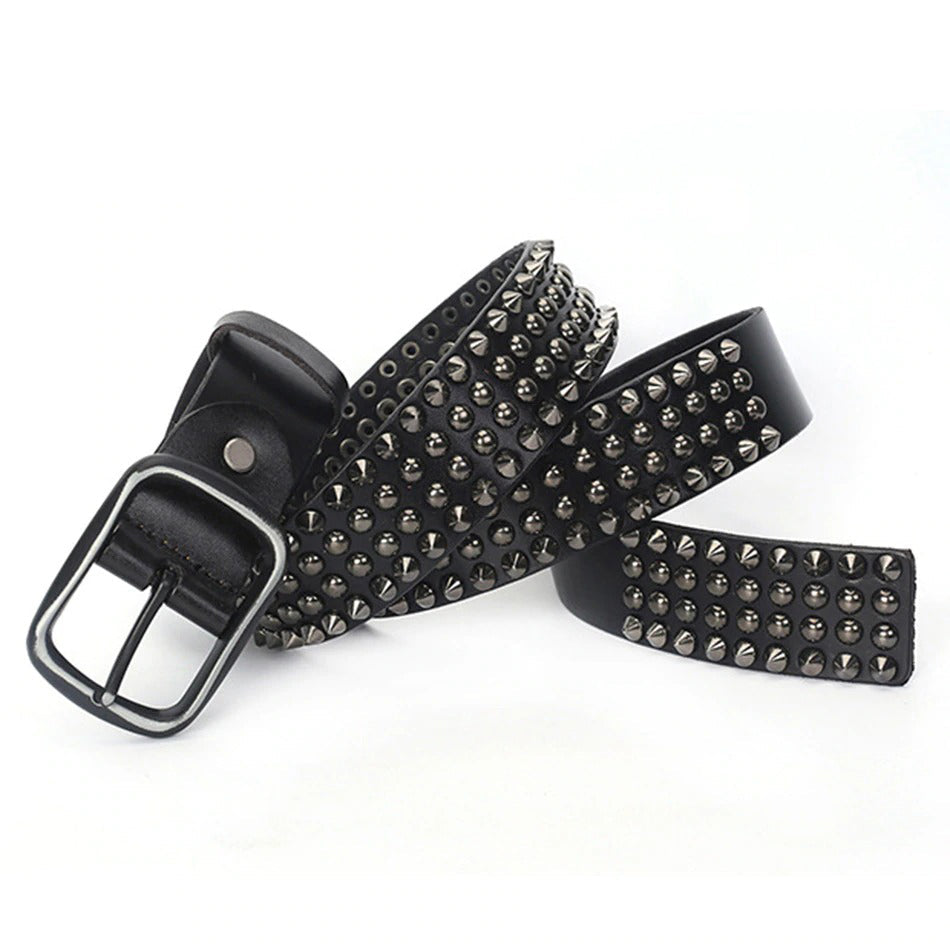 Riveted Real Leather Pin Belt for Men and Women / Rock Style Genuine Leather Belts - HARD'N'HEAVY