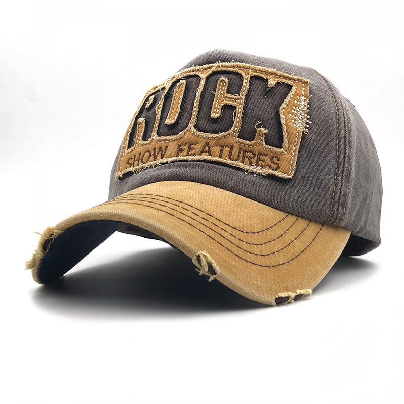 Unisex Rock and Metal Fashion Cotton Baseball Cap with adjustable strap and trendy ROCK embroidery.