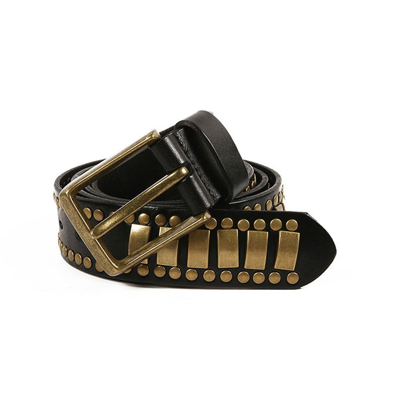 Rock Belts Geometry Pattern Belt for men and women with decorative rivets and stylish buckle.