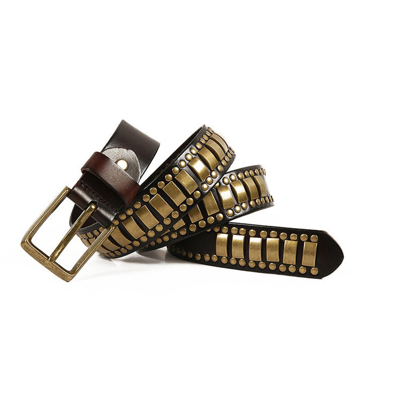 Stylish geometry pattern belt for men and women with rivets, perfect for adding flair to any outfit.