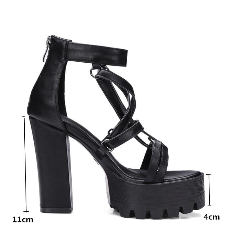 Rock Chick Woman Platform Sandals / Open Toe High Heels Pentagram Zipper Leather Ladies Goth Shoes - HARD'N'HEAVY