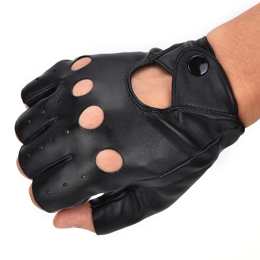 Unisex Punk Black PU Leather Fingerless Solid Half-Finger Gloves - HARD'N'HEAVY
