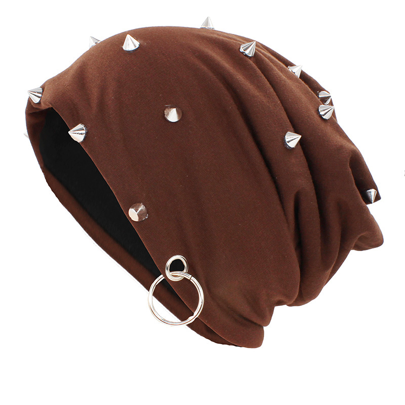 Rock and metal style unisex spiked hat in brown, perfect for casual and alternative fashion lovers.