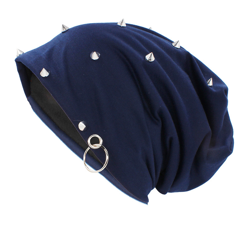 Stylish unisex navy blue spiked hat, perfect for rock and alternative fashion fans. Soft, comfortable, and trendy headwear.