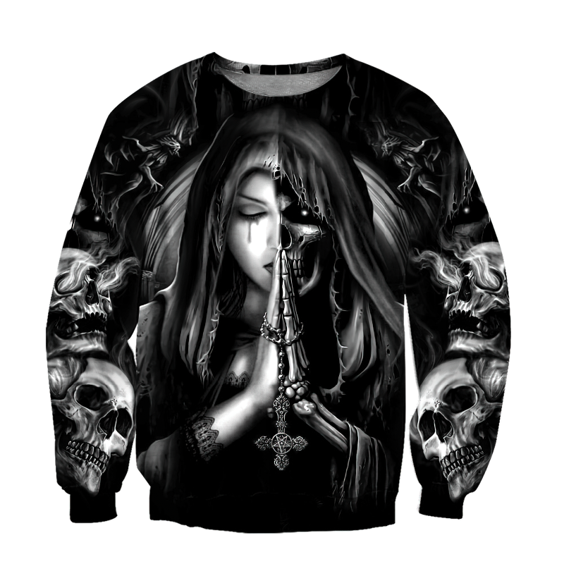 Rock style 3D printing sweatshirt for men featuring skull and girl graphic design, perfect for alternative fashion.