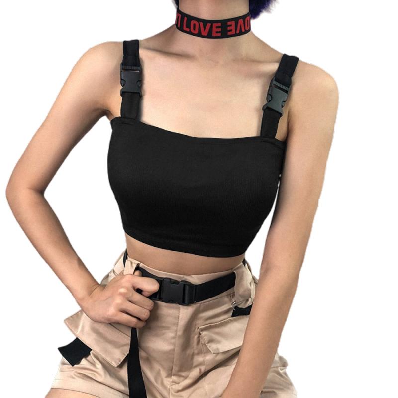 Rock Style Adjustable Buckle Tank Top / Cropped Streetwear Tank Tops for Women - HARD'N'HEAVY