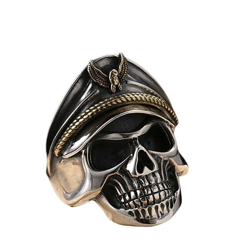 Rock style adjustable unisex ring featuring a pirate captain skull, crafted from 925 sterling silver.