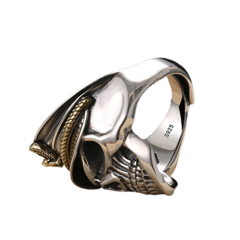 Rock style adjustable ring featuring a pirate captain skull in unisex 925 sterling silver, perfect for edgy fashion.