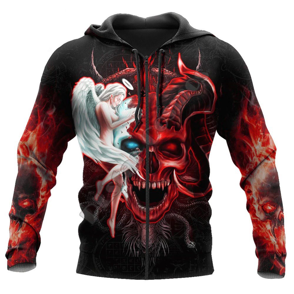 Rock Style Angel And Satanic Demon Hoodie / 3D Print Sweatshirt for Men - HARD'N'HEAVY