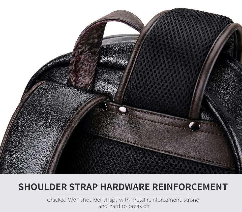 Close-up of rock style backpack shoulder strap with strong metal reinforcement, showcasing durability and support.
