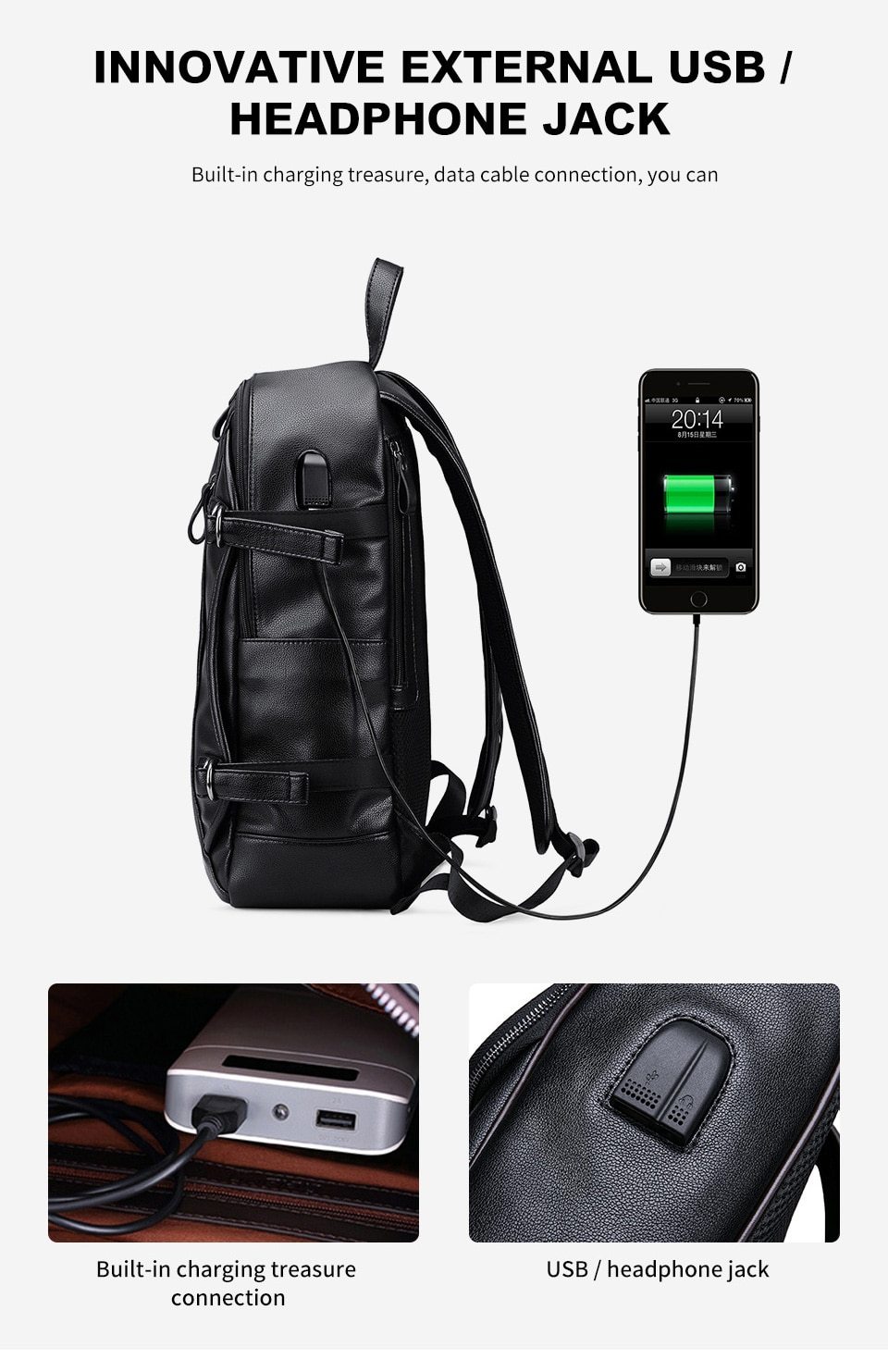 Rock Style Backpacks with External USB Charge - HARD'N'HEAVY