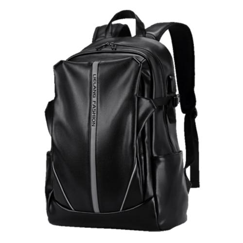 Stylish rock style black backpack made of imitation leather with unique zippers and pockets for a trendy look.