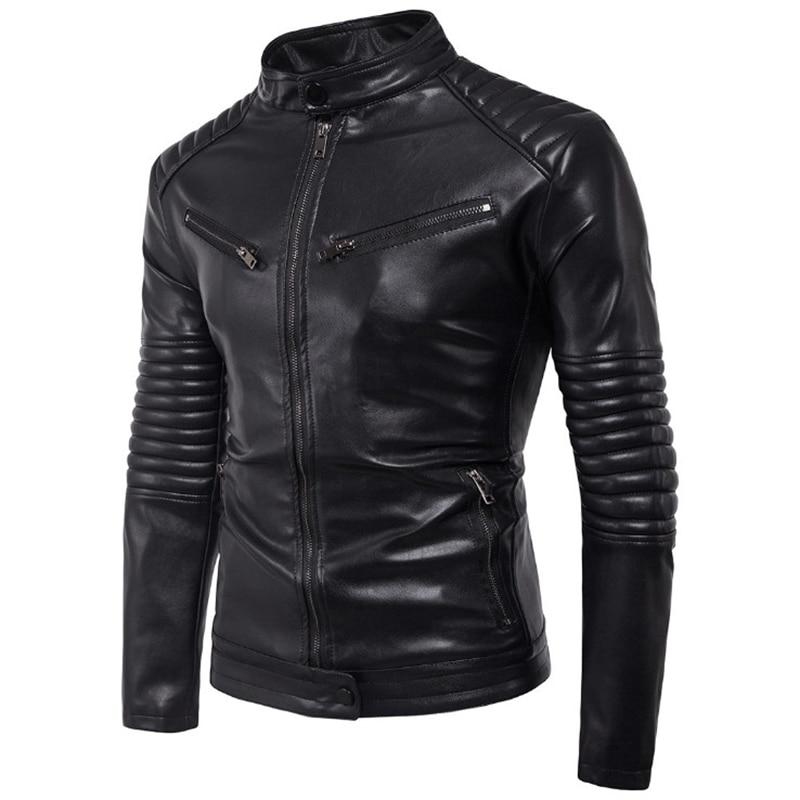 Men's Rock Style Faux Leather Biker Jacket with Zipper Details and Unique Design
