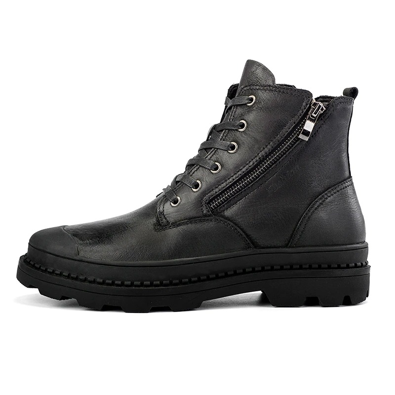Stylish black leather ankle boots for men with lace and zipper design for ultimate comfort and casual flair.