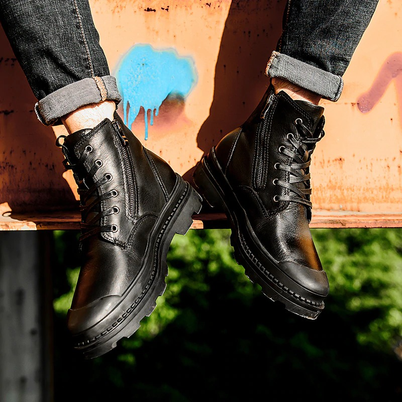 Bottes de style roche pour hommes bottines de mode en cuir veritable