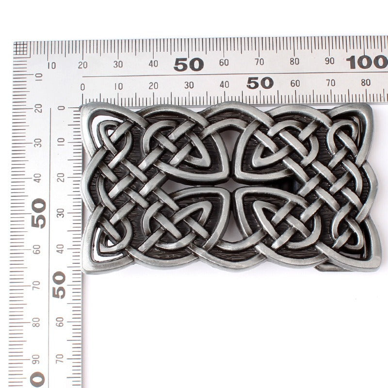 Rock style Celtic cross buckle in zinc alloy, perfect for 4cm belts, measuring 10cm x 5cm with intricate designs.