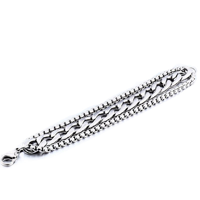 Rock style stainless steel chain wide bracelet with easy-hook clasp, trendy accessory for fashion lovers.